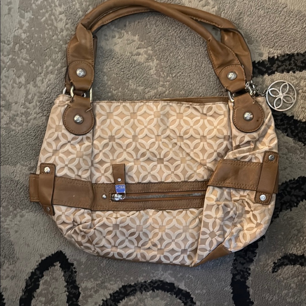 Tan and Brown Shoulder Bag with Leather Trim